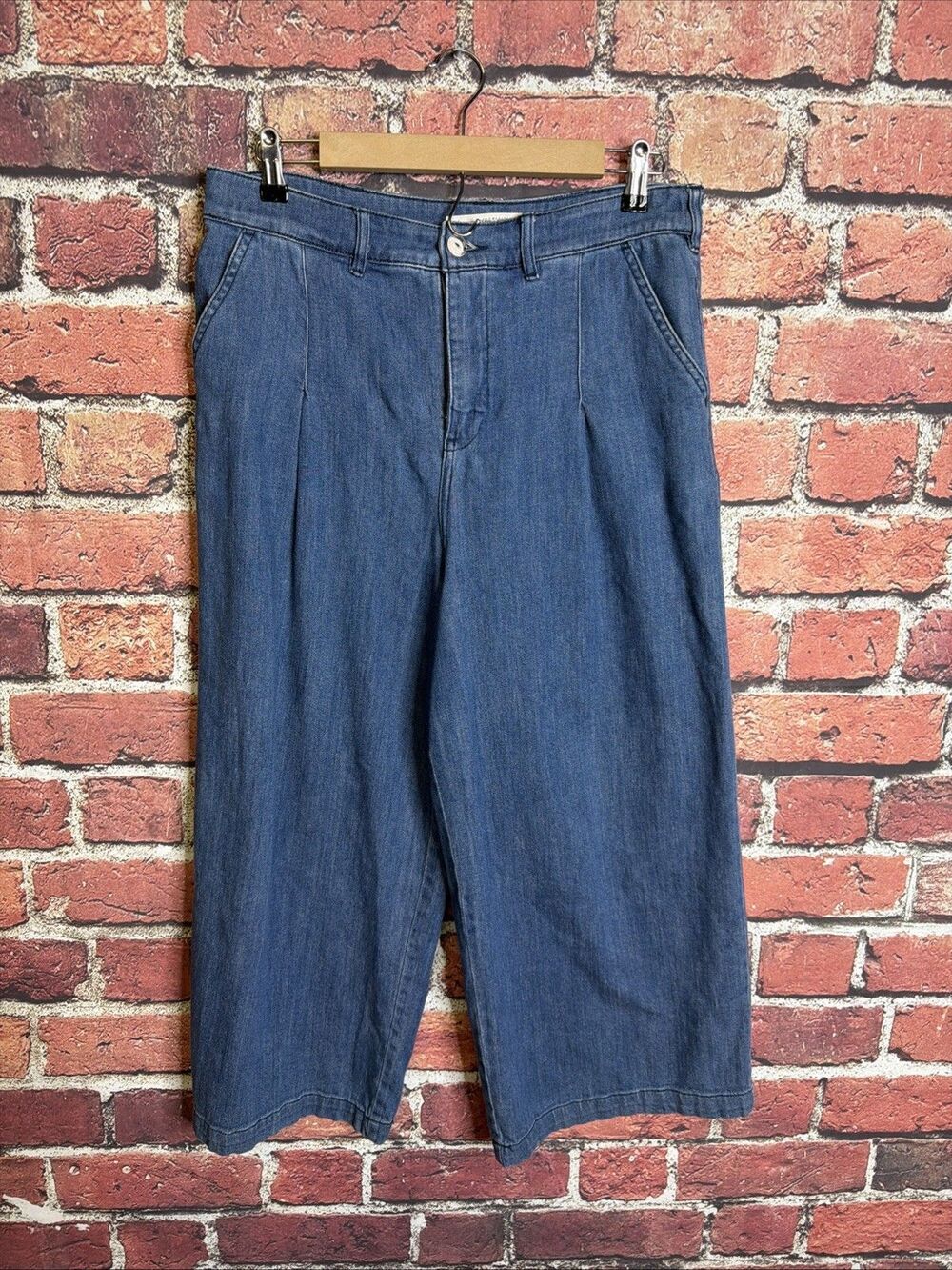 Pilcro by Anthropologie Pleated High Rise Wide Leg Jeans Size 8 Blue